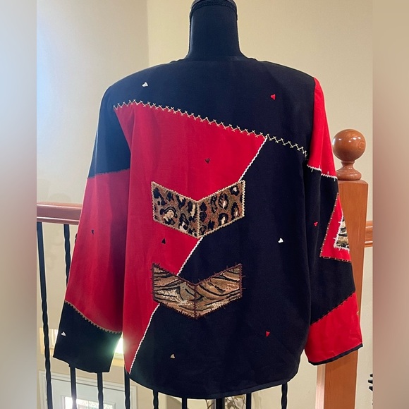 Indigo Moon Black & RED Embroidered Jacket, ART TO WEAR, ETHNIC, WOMEN SIZE M. - Picture 5 of 8